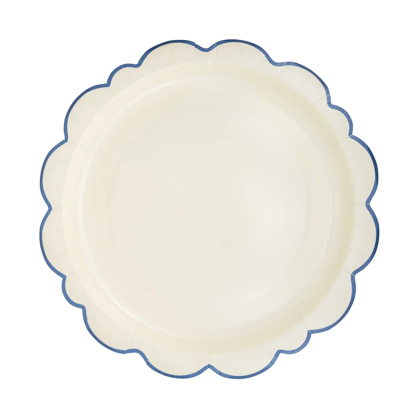 Cream with Blue Edge Round Plate 12"