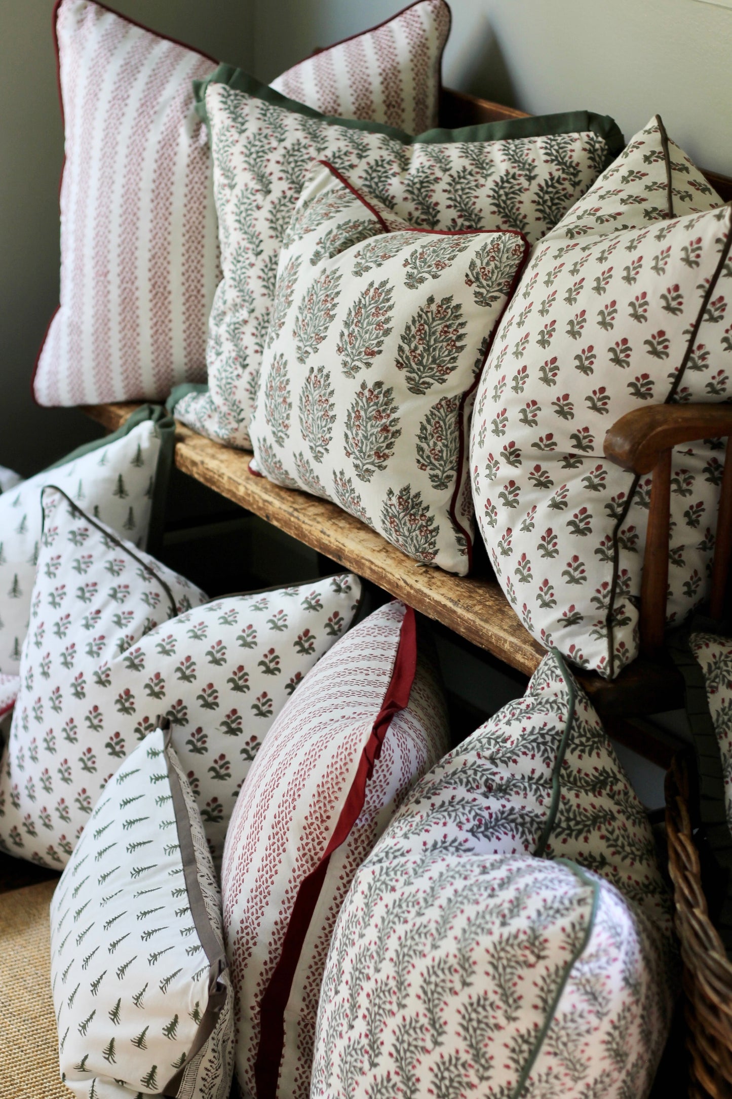 Petite Green Tree Pillows with Oak Stripe Backing