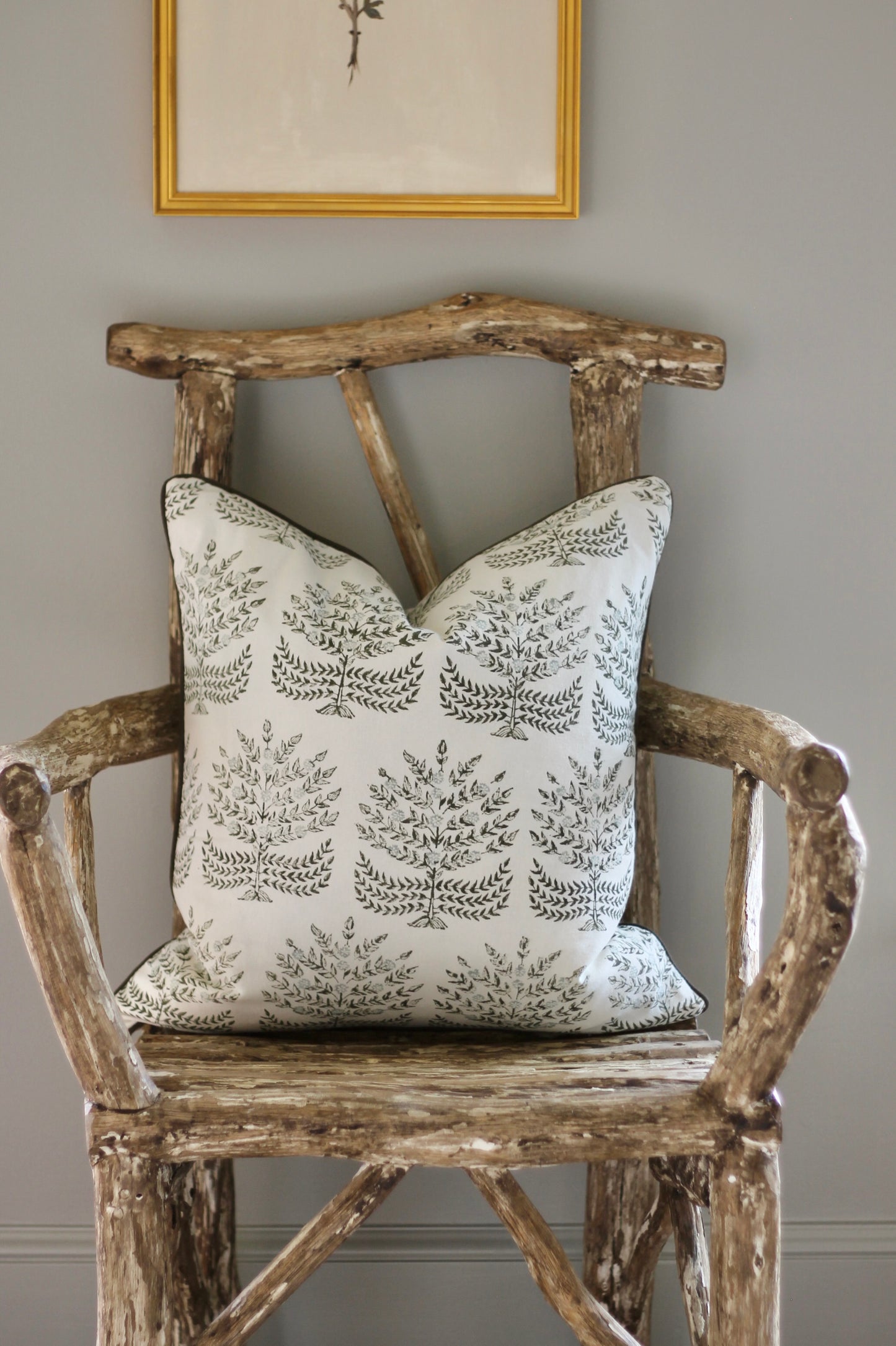Hannah in Blue Pillow Covers | Brown Trim