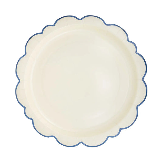 Cream with Blue Edge Round Plate 12"
