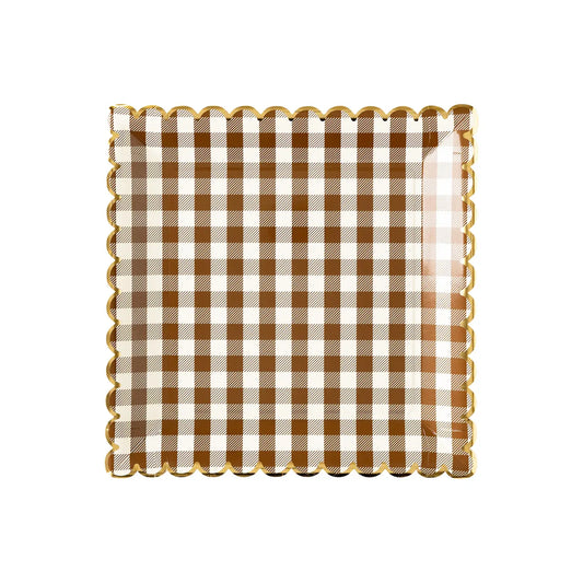 Dark Brown Gingham Paper Plates