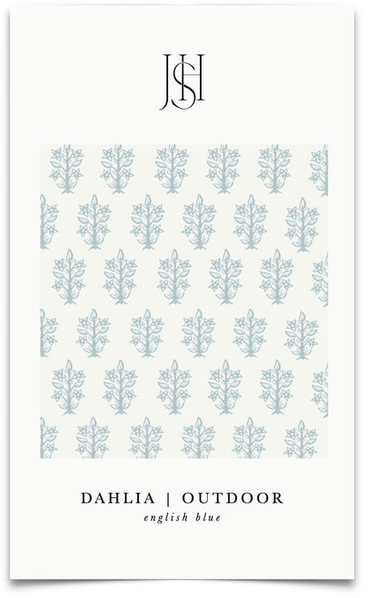 Dahlia in English Blue Outdoor Fabric by the Yard