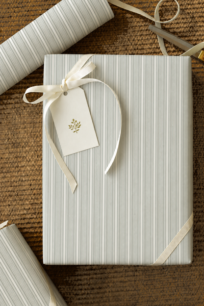 Grosgrain Stripe Wrapping Paper in Silver Sage
