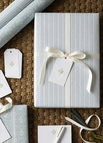 Grosgrain Stripe Wrapping Paper in Silver Sage