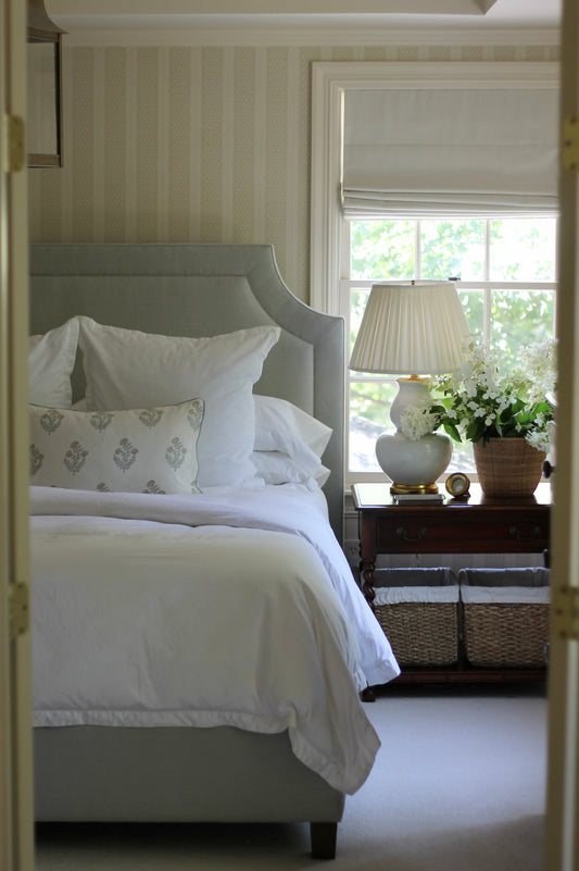 Ellie Pillow Covers with Silver Sage Piping