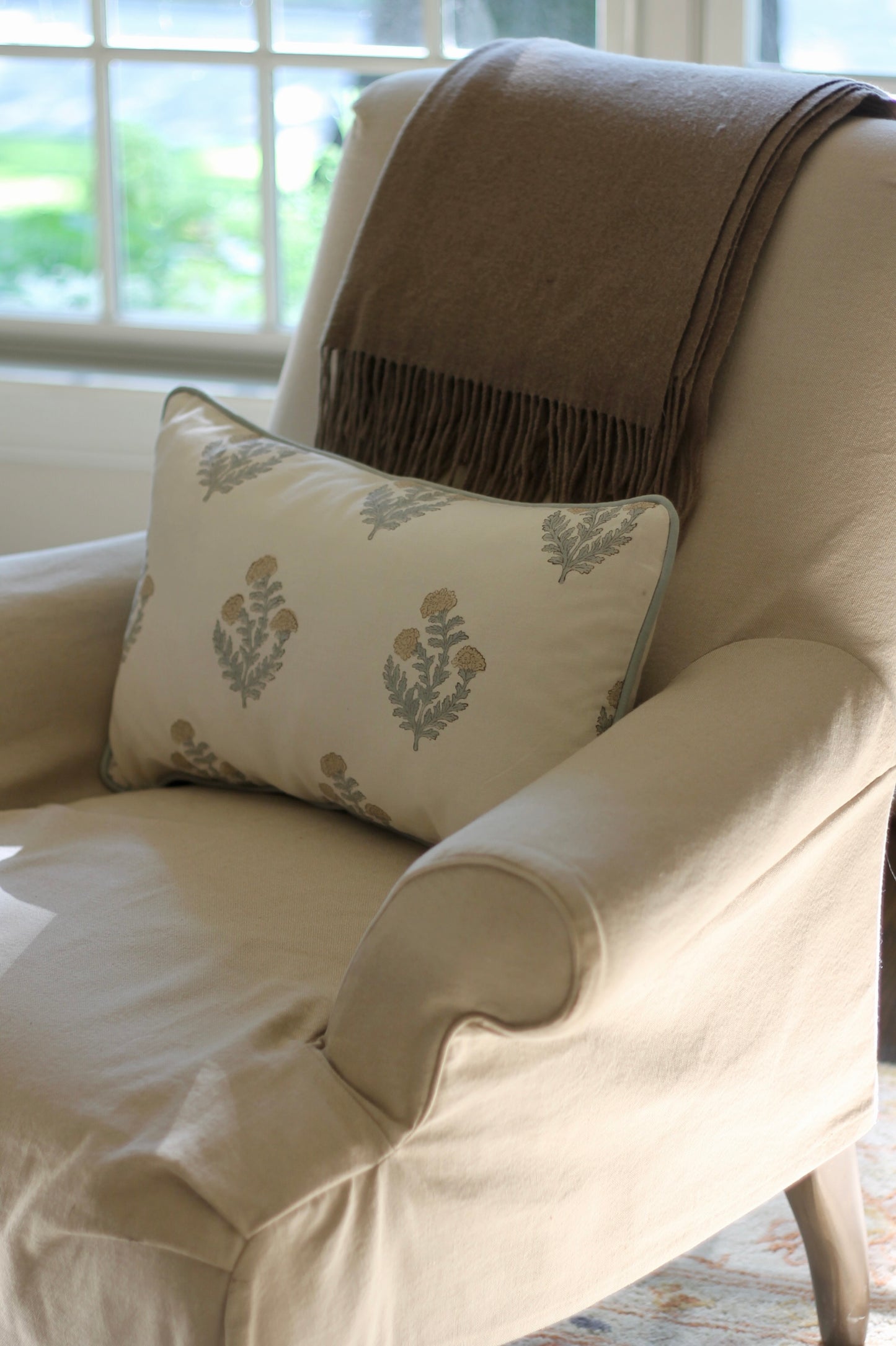 Ellie Pillow Covers with Silver Sage Piping