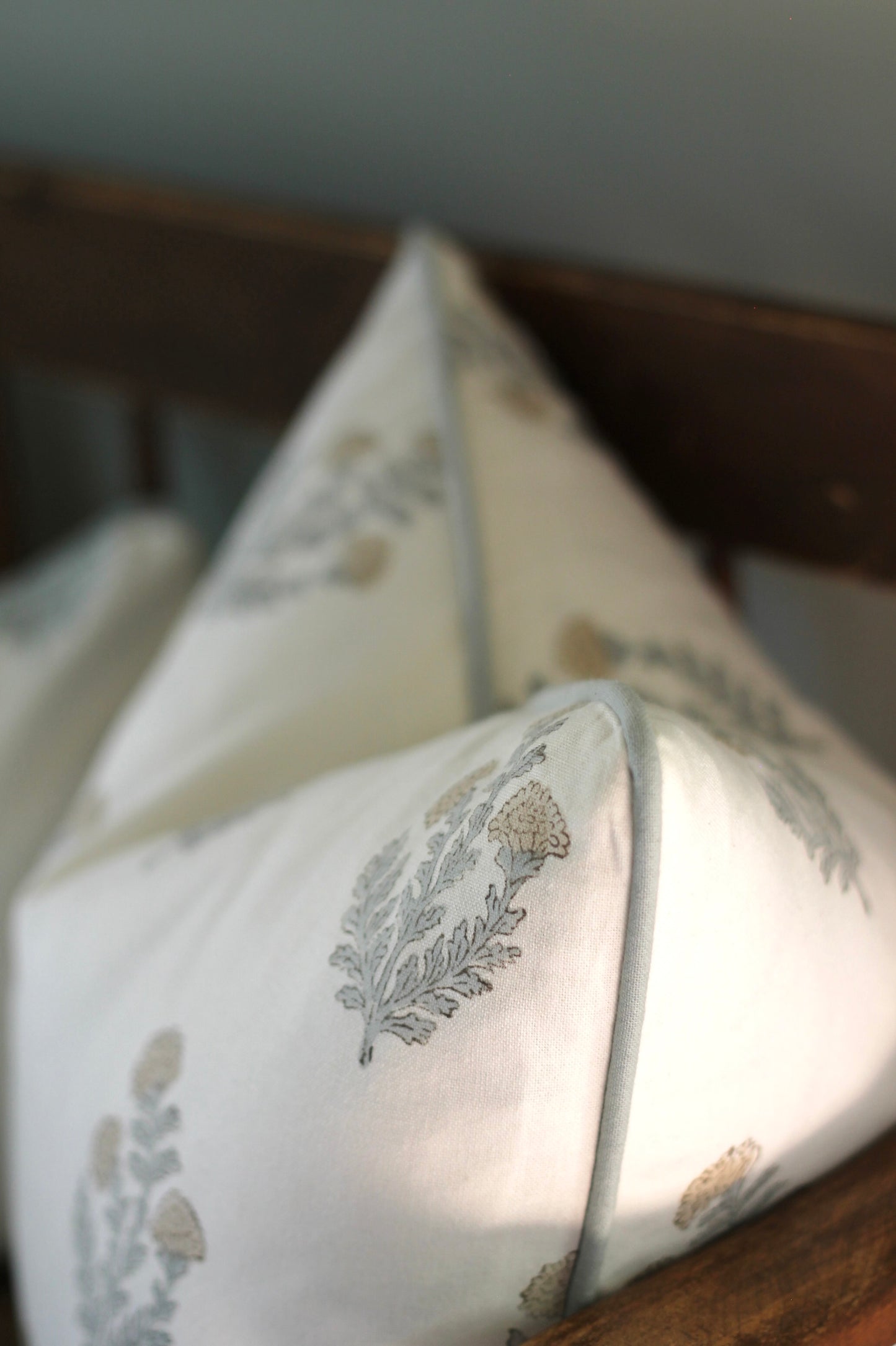 Ellie Pillow Covers with Silver Sage Piping