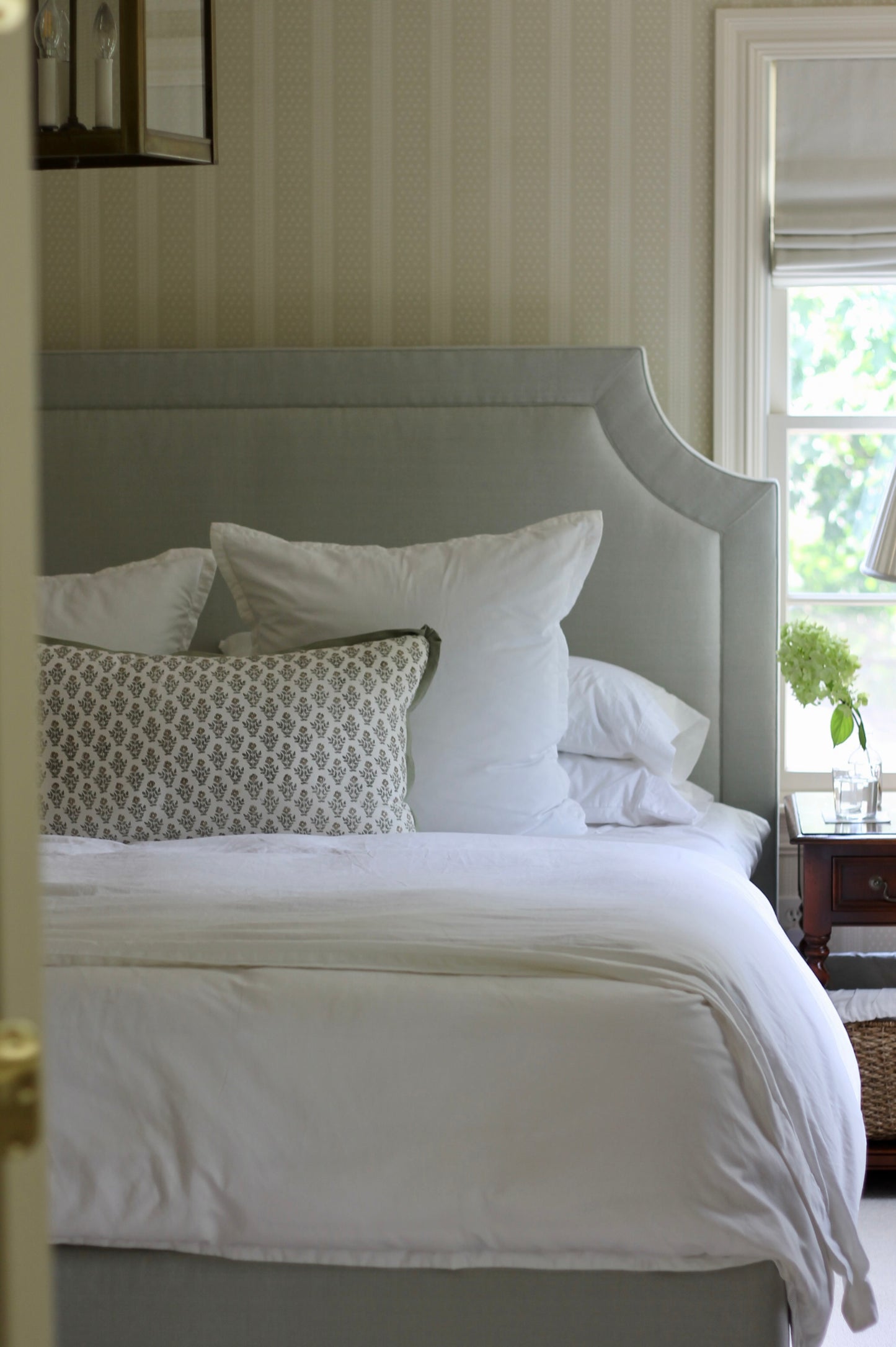Large Rectangle Carie in Gold Pillow Covers with Sage Trim