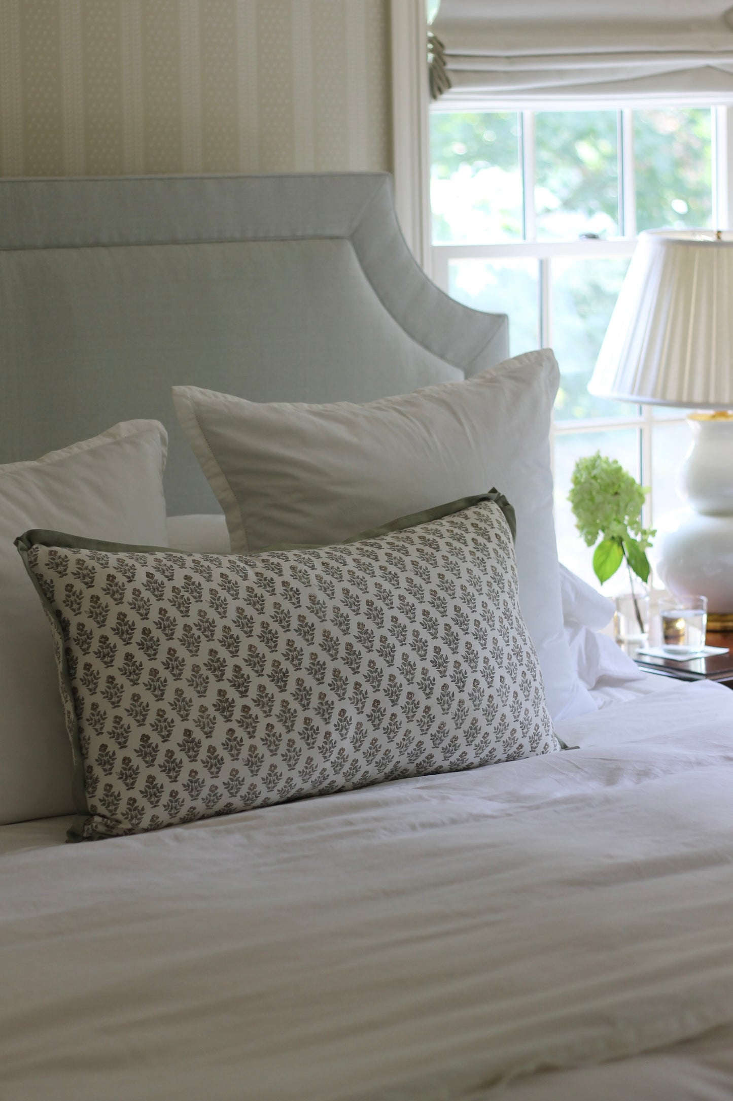 Large Rectangle Carie in Gold Pillow Covers with Sage Trim