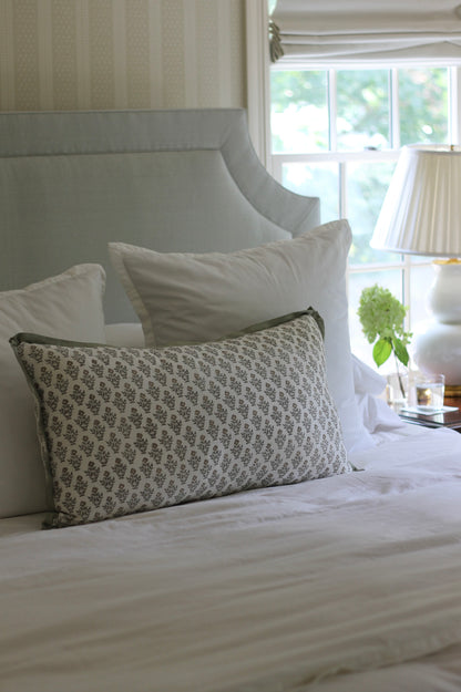 Large Rectangle Carie in Gold Pillow Covers with Sage Trim
