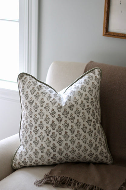 Carie in Gold Pillow Covers with Sage Trim
