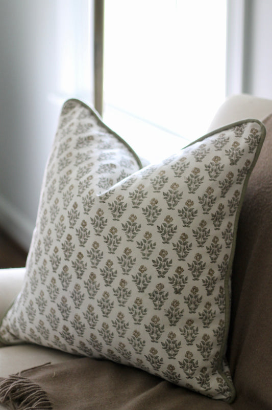 Carie in Gold Pillow Covers with Sage Trim