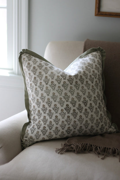 Carie in Gold Pillow Covers with Sage Trim