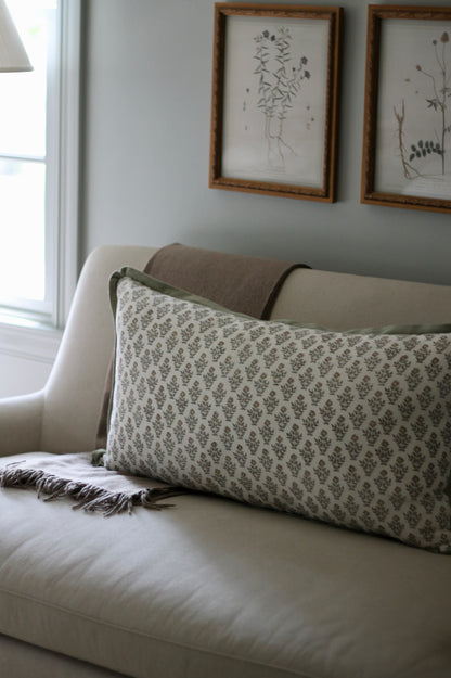 Large Rectangle Carie in Gold Pillow Covers with Sage Trim