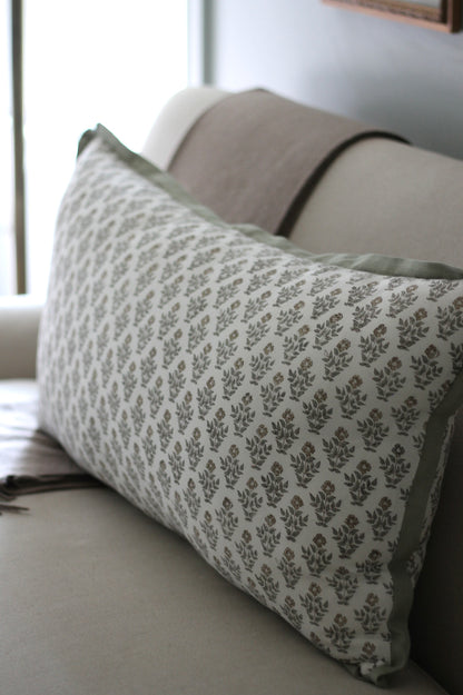 Large Rectangle Carie in Gold Pillow Covers with Sage Trim