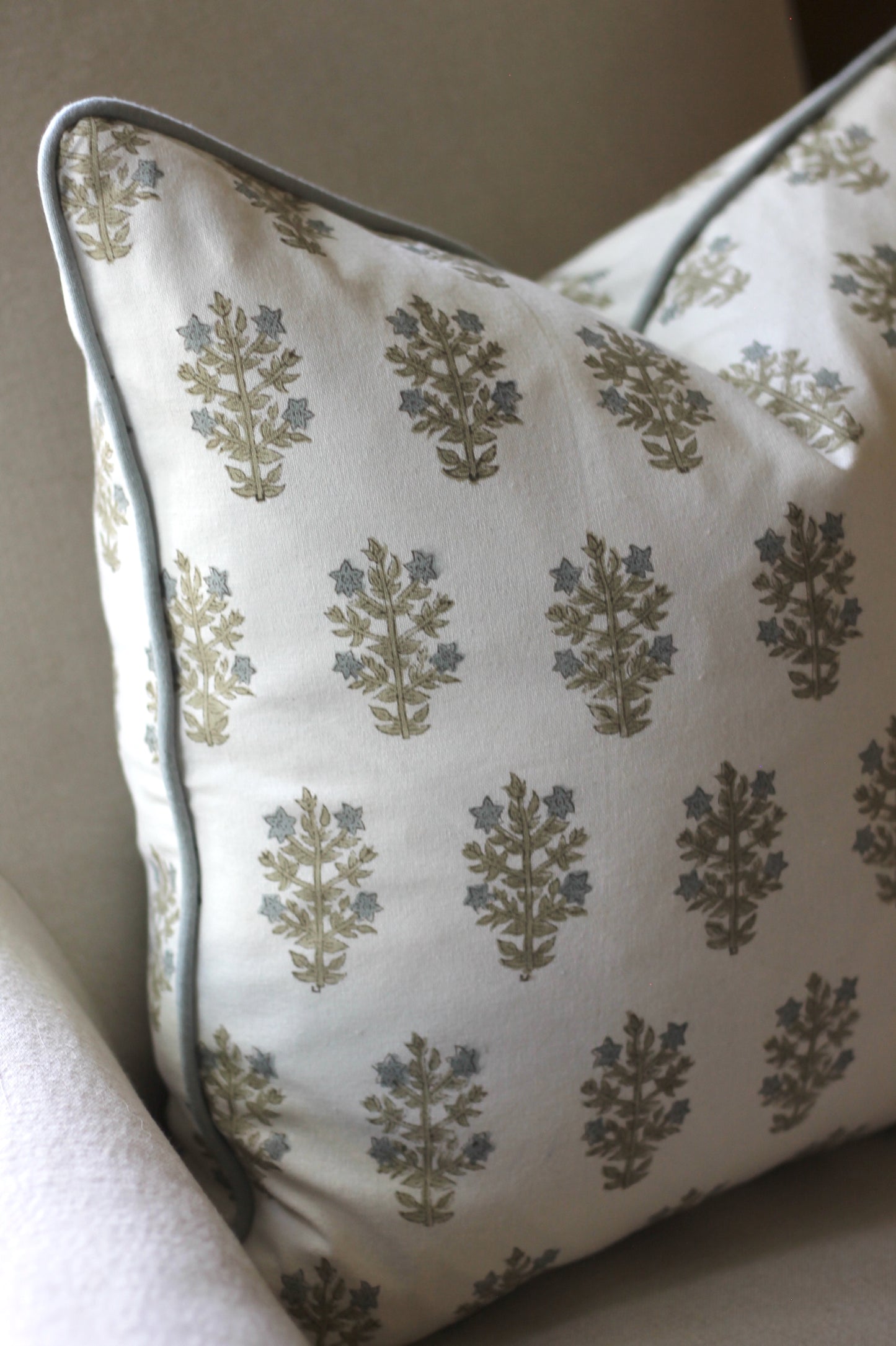 Mae Pillow Covers with Blue Piping