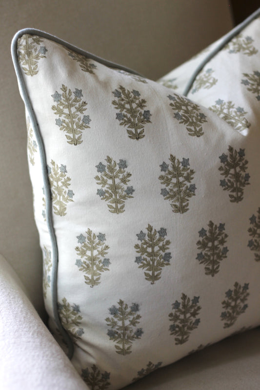 Mae Pillow Covers with Blue Piping