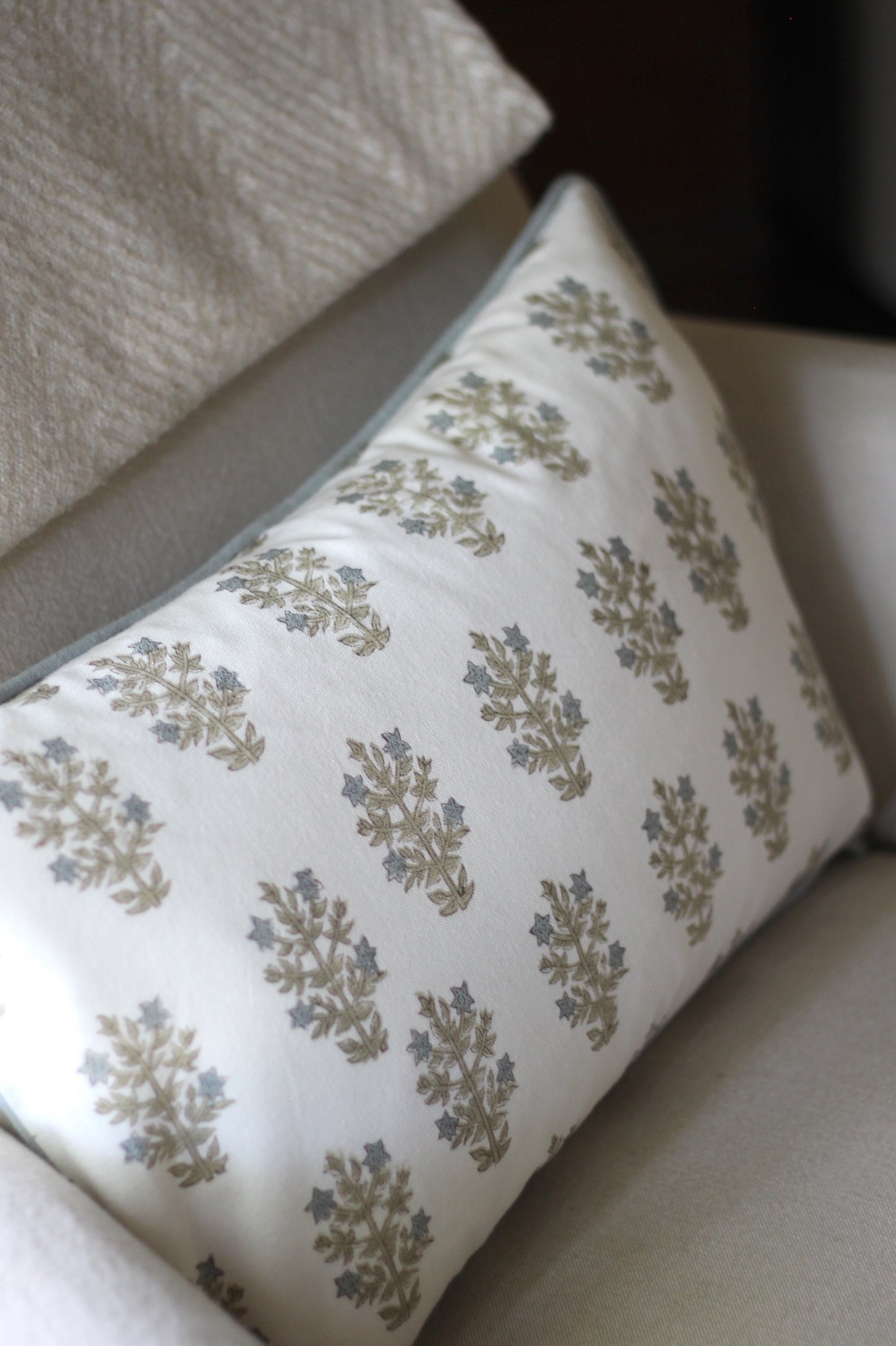 Mae Pillow Covers with Blue Piping