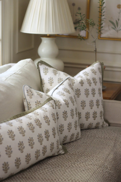 Mae Pillow Covers with Blue Piping