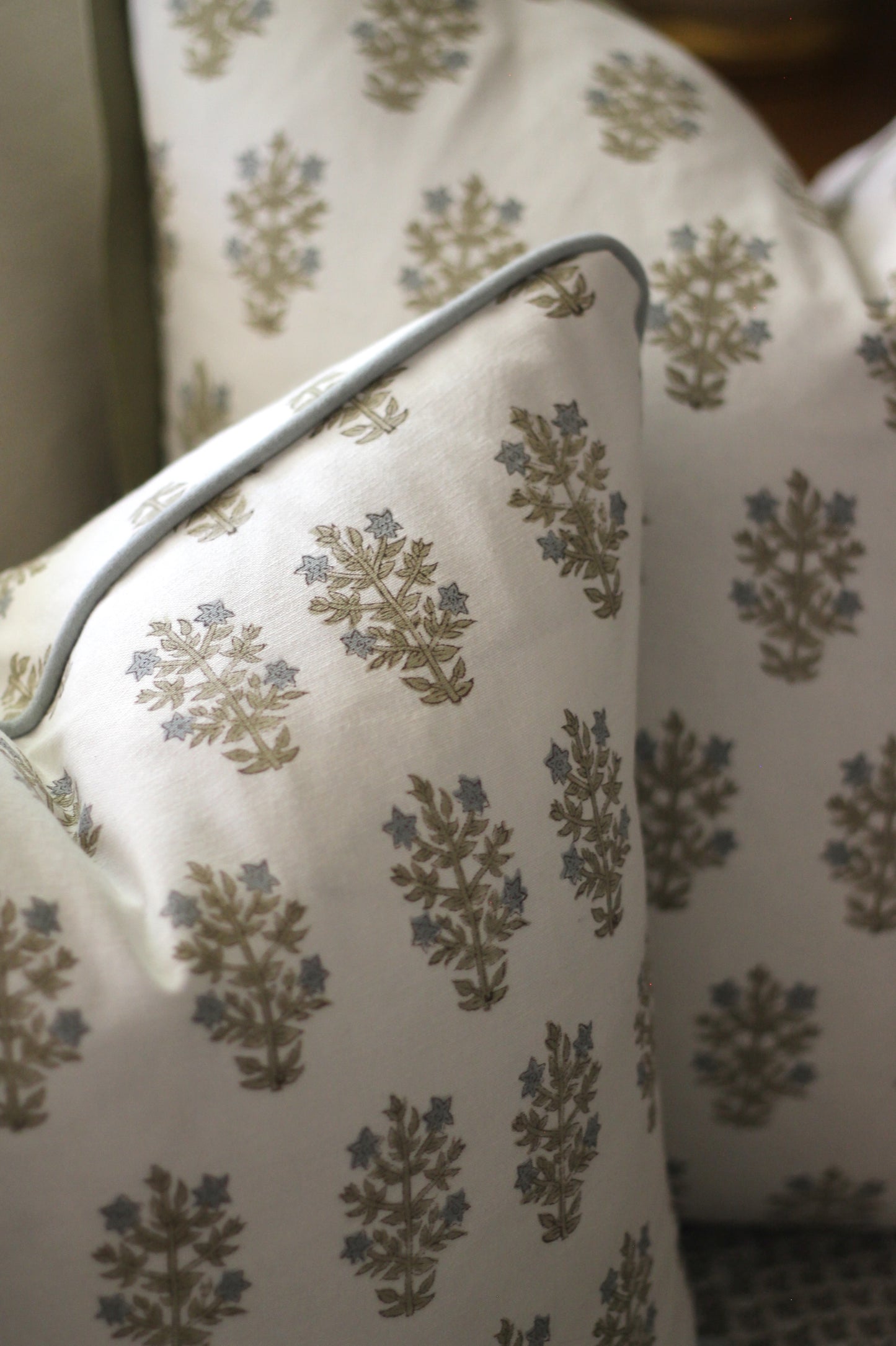 Mae Pillow Covers with Blue Piping