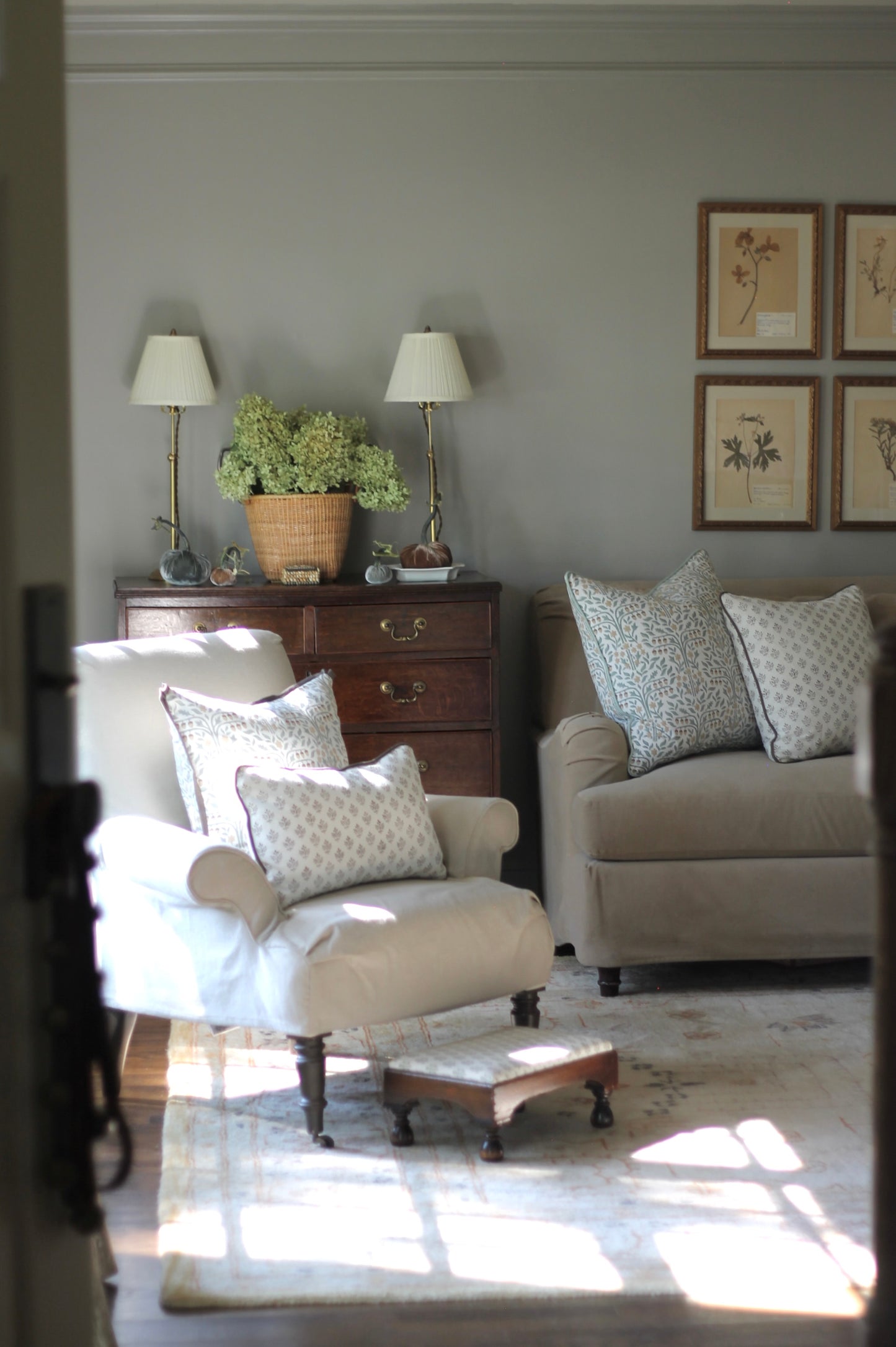 Oak Tree Pillow Covers with Sage Piping