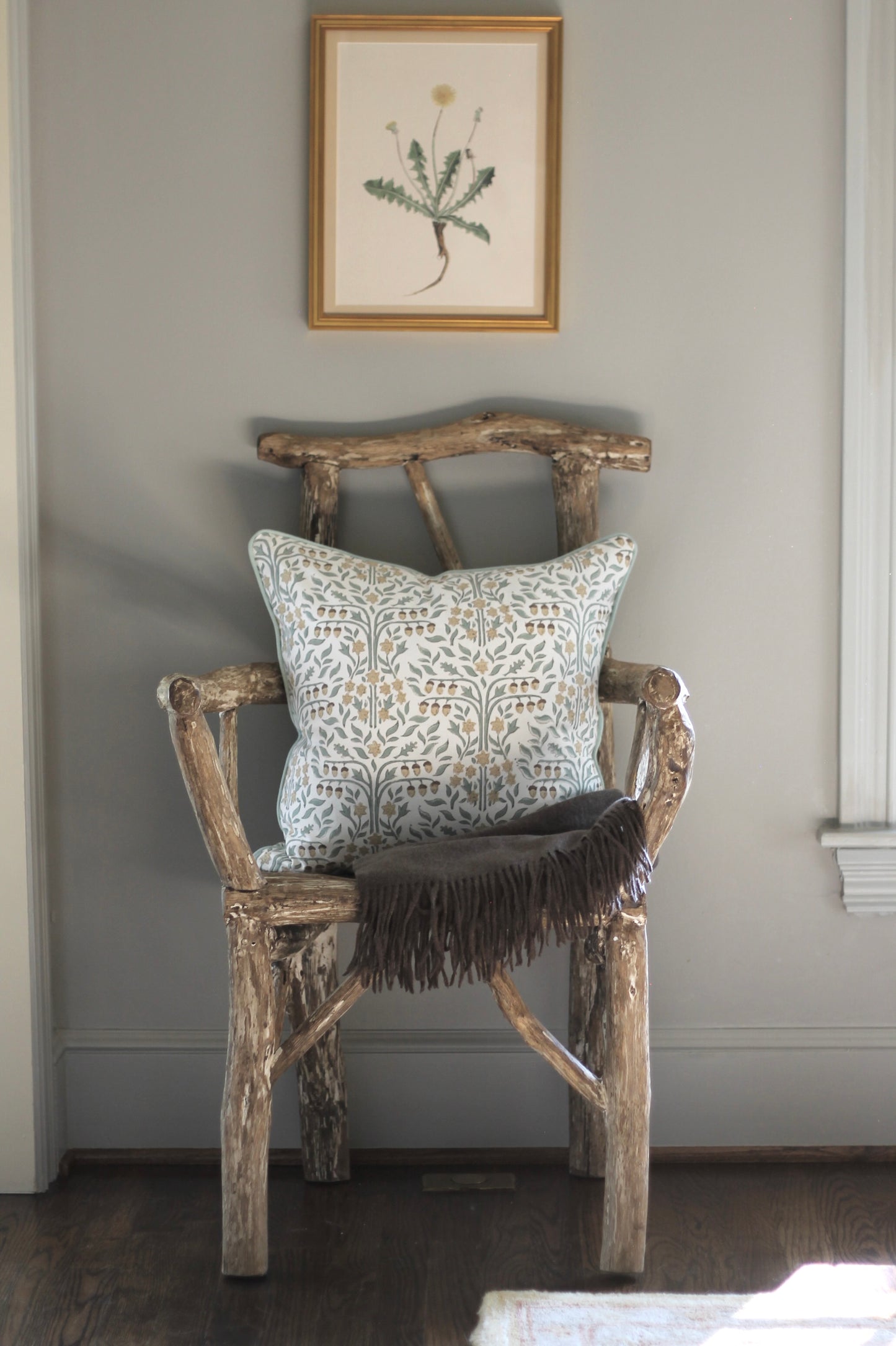 Oak Tree Pillow Covers with Sage Piping