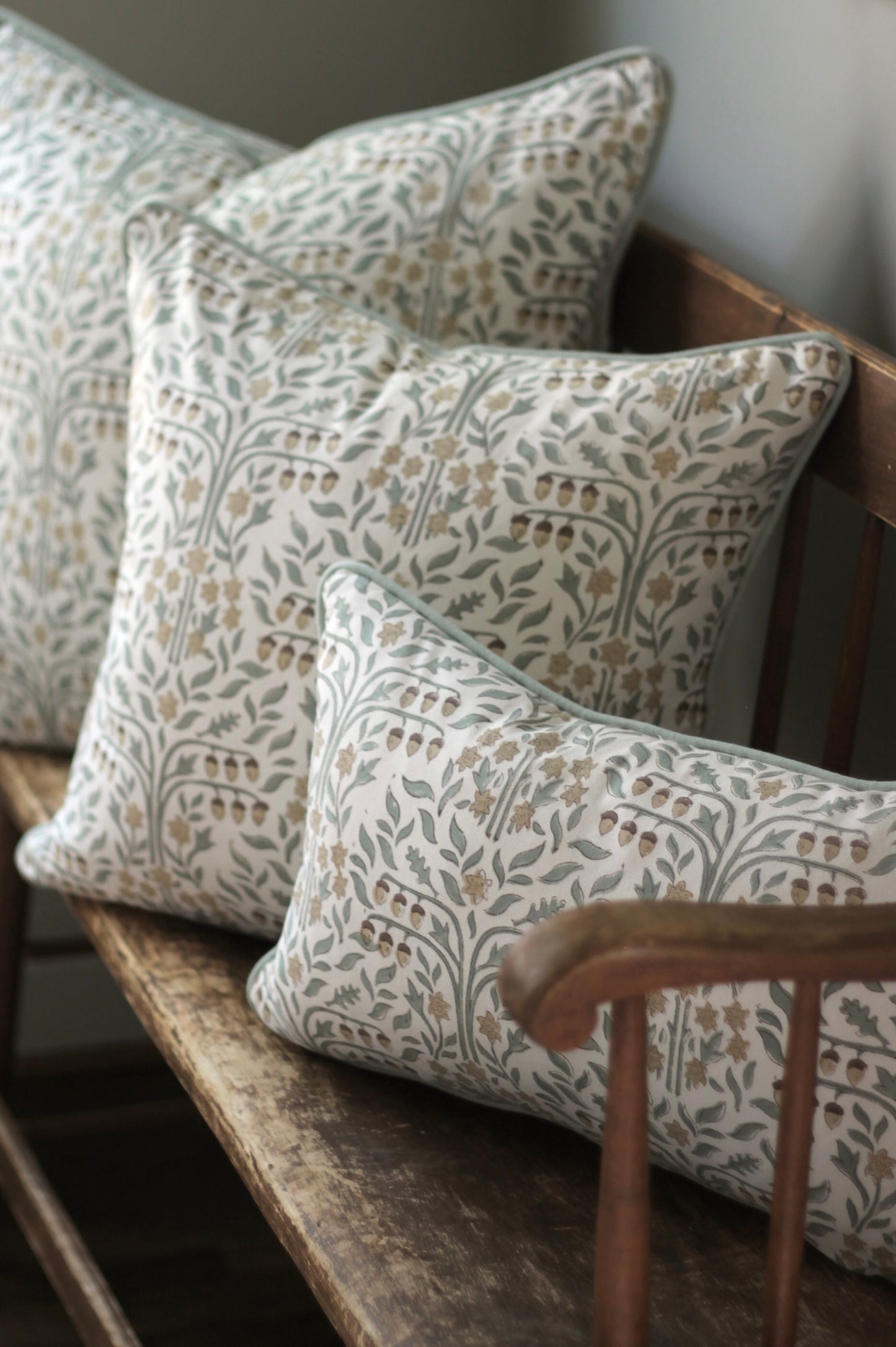 Oak Tree Pillow Covers with Sage Piping