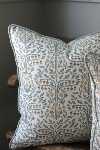 Oak Tree Pillow Covers with Sage Piping