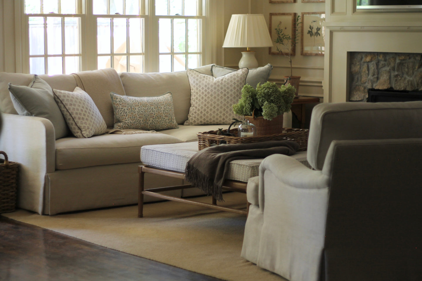 Oak Tree Pillow Covers with Sage Piping