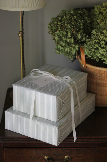 Grosgrain Stripe Wrapping Paper in Silver Sage