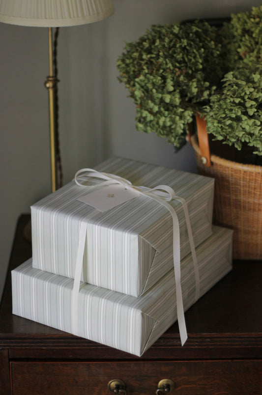 Grosgrain Stripe Wrapping Paper in Silver Sage