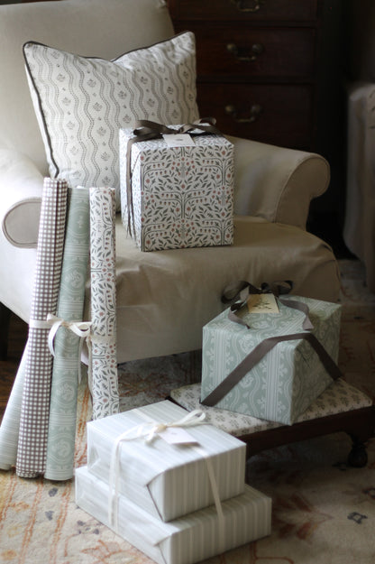Grosgrain Stripe Wrapping Paper in Silver Sage