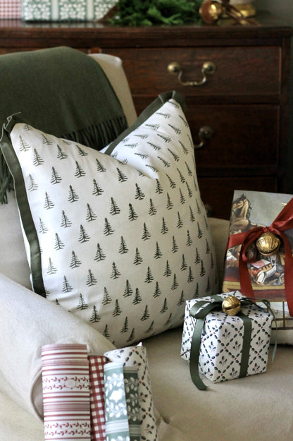 Green Tree Pillow Covers with Green Flange