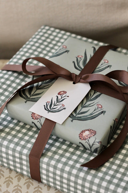 Henry Gingham Moss Wrapping Papers - 4 sheets