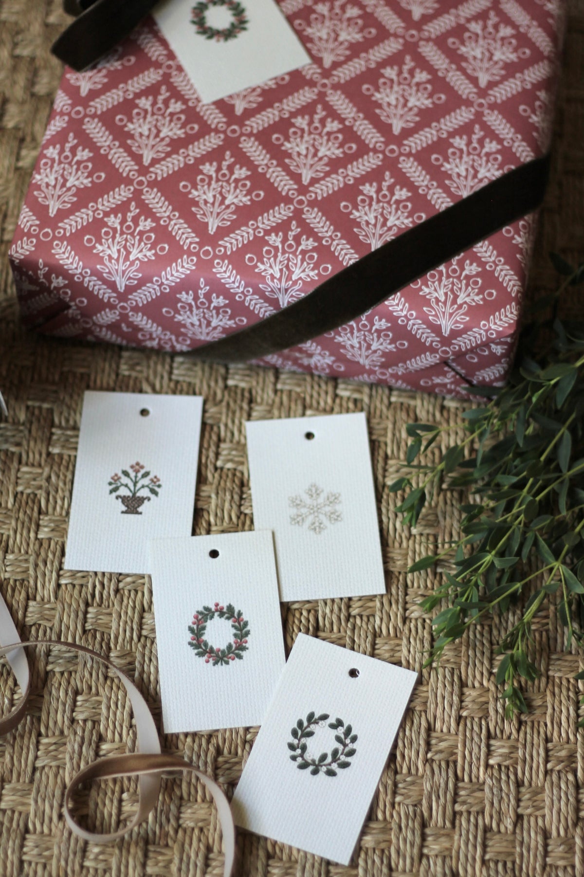 Holiday Floral & Wreath Needlepoint Tags