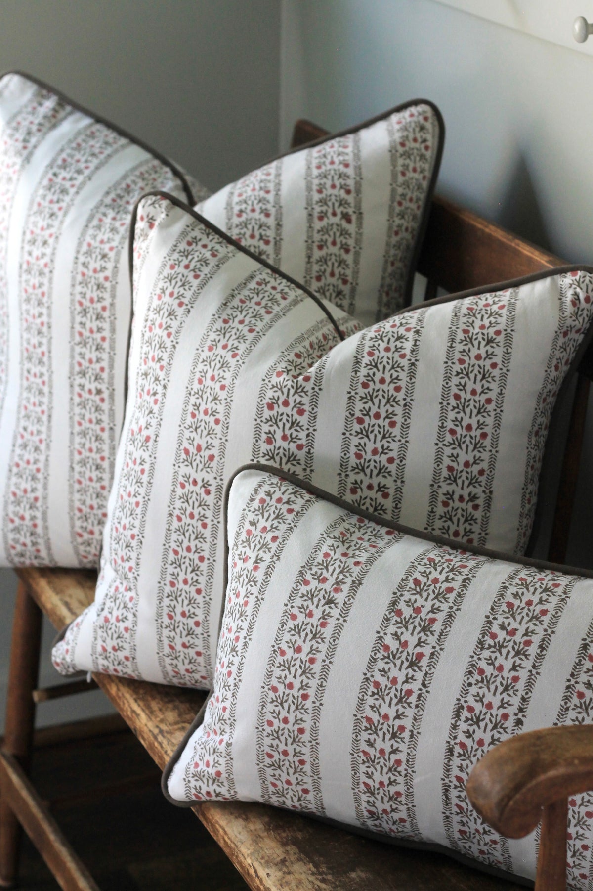Pomegranate Stripe in Red with Piping Pillow Covers