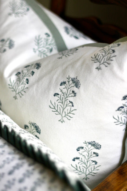 Charlotte in Blue Pillow Covers | Sage Trim