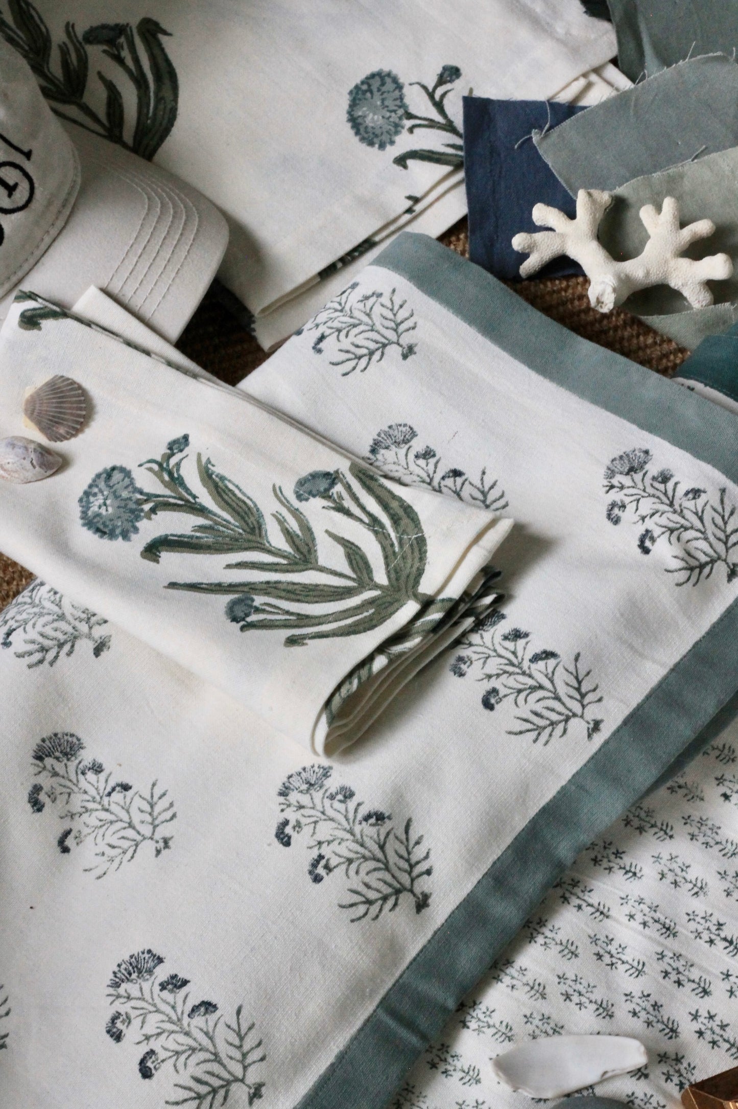 Charlotte in Blue Pillow Covers | Sage Trim