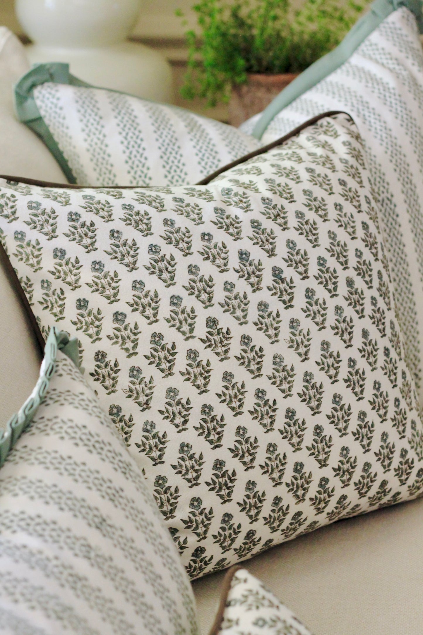 Carie Slate Pillow Covers with Walnut Trim | 3 sizes