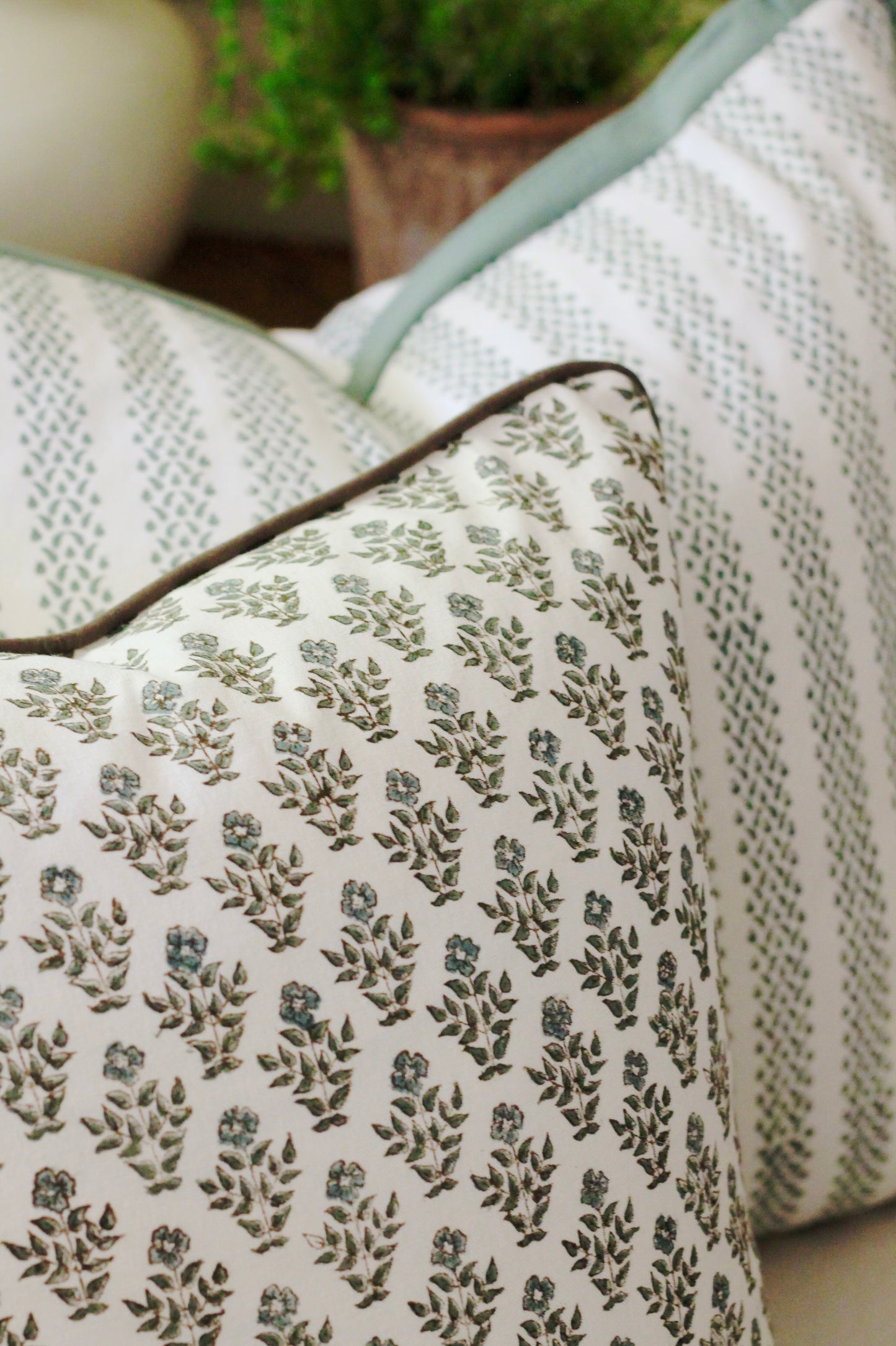 Carie Slate Pillow Covers with Walnut Trim | 3 sizes