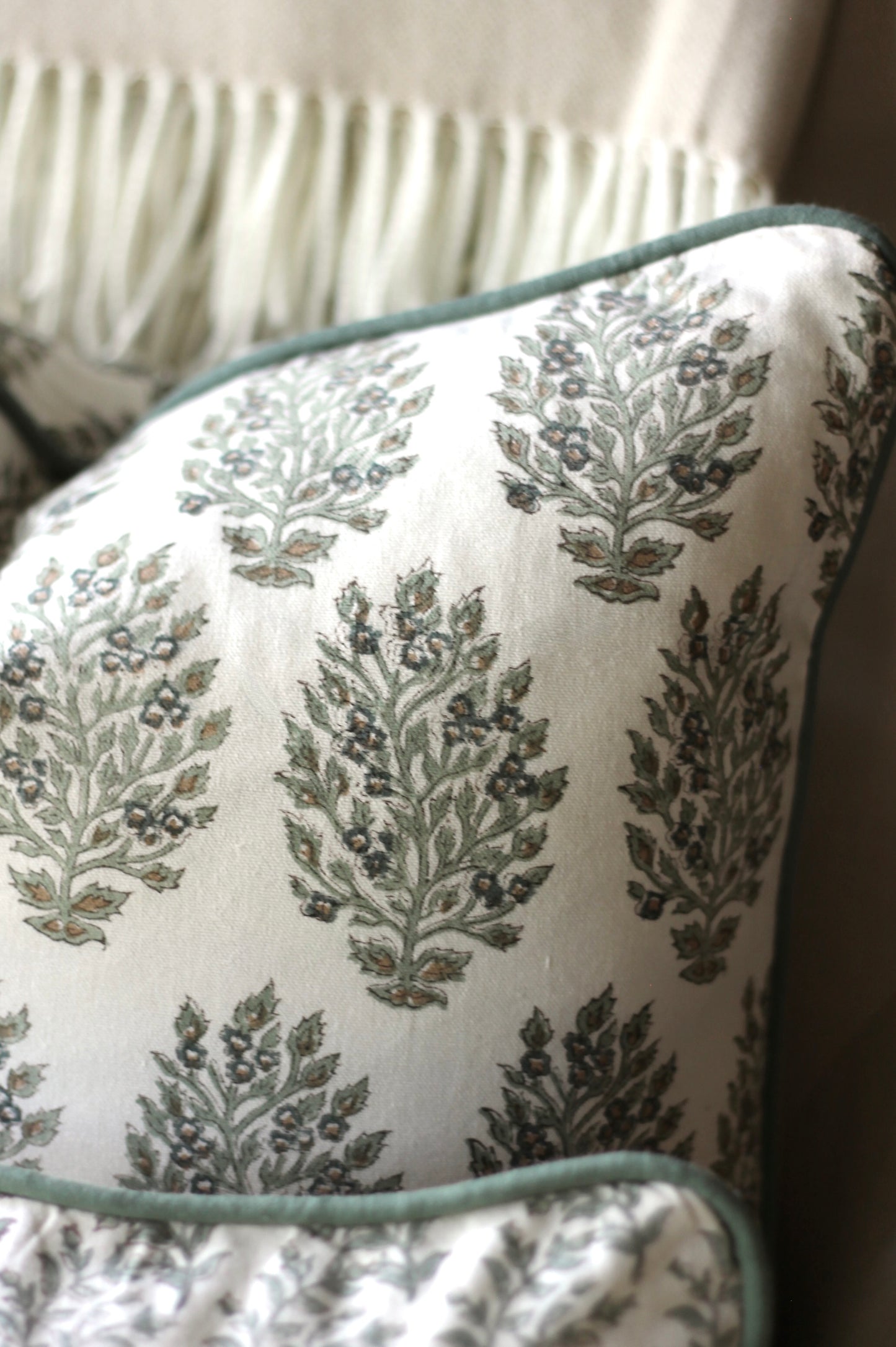 Hydrangea in Slate Pillow Covers with Spruce Trim | 3 sizes