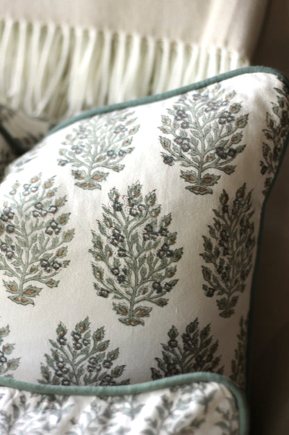 Hydrangea in Slate Pillow Covers with Spruce Trim | 3 sizes