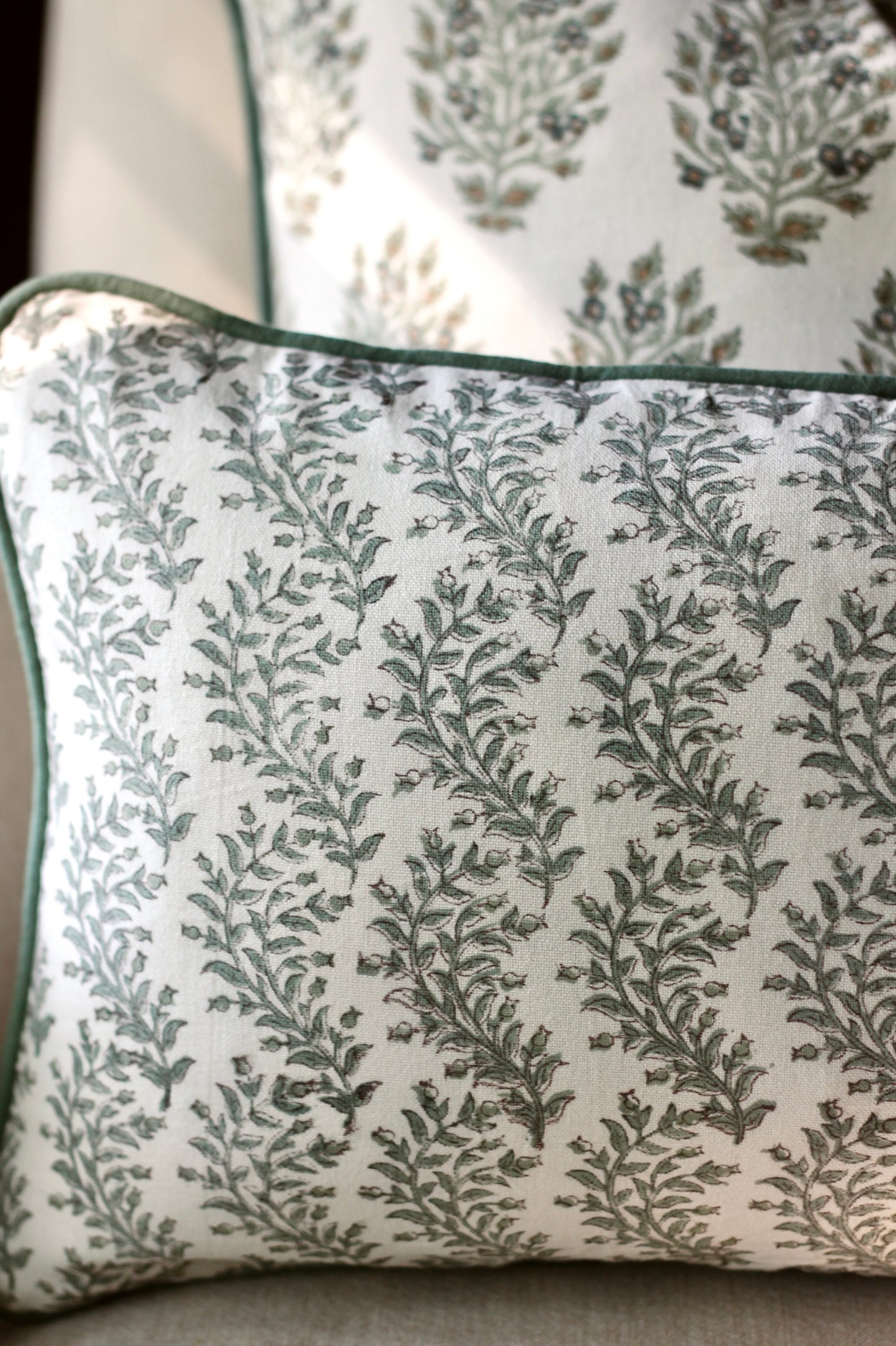 Garland in Sage Pillow Covers with Spruce Piping | 3 sizes