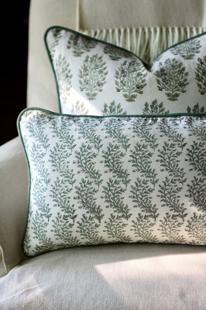 Garland in Sage Pillow Covers with Spruce Piping | 3 sizes
