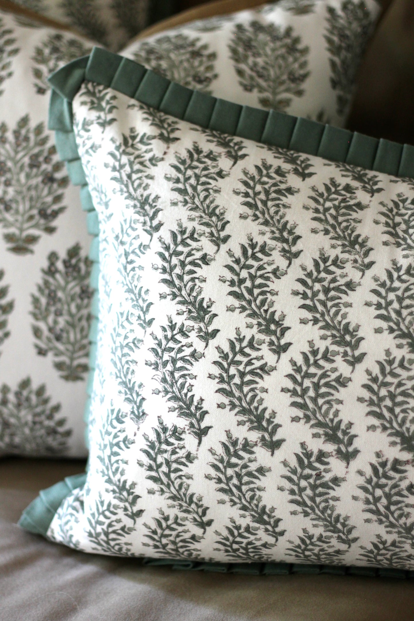 Garland in Sage Pillow Covers with Spruce Flange | 3 sizes