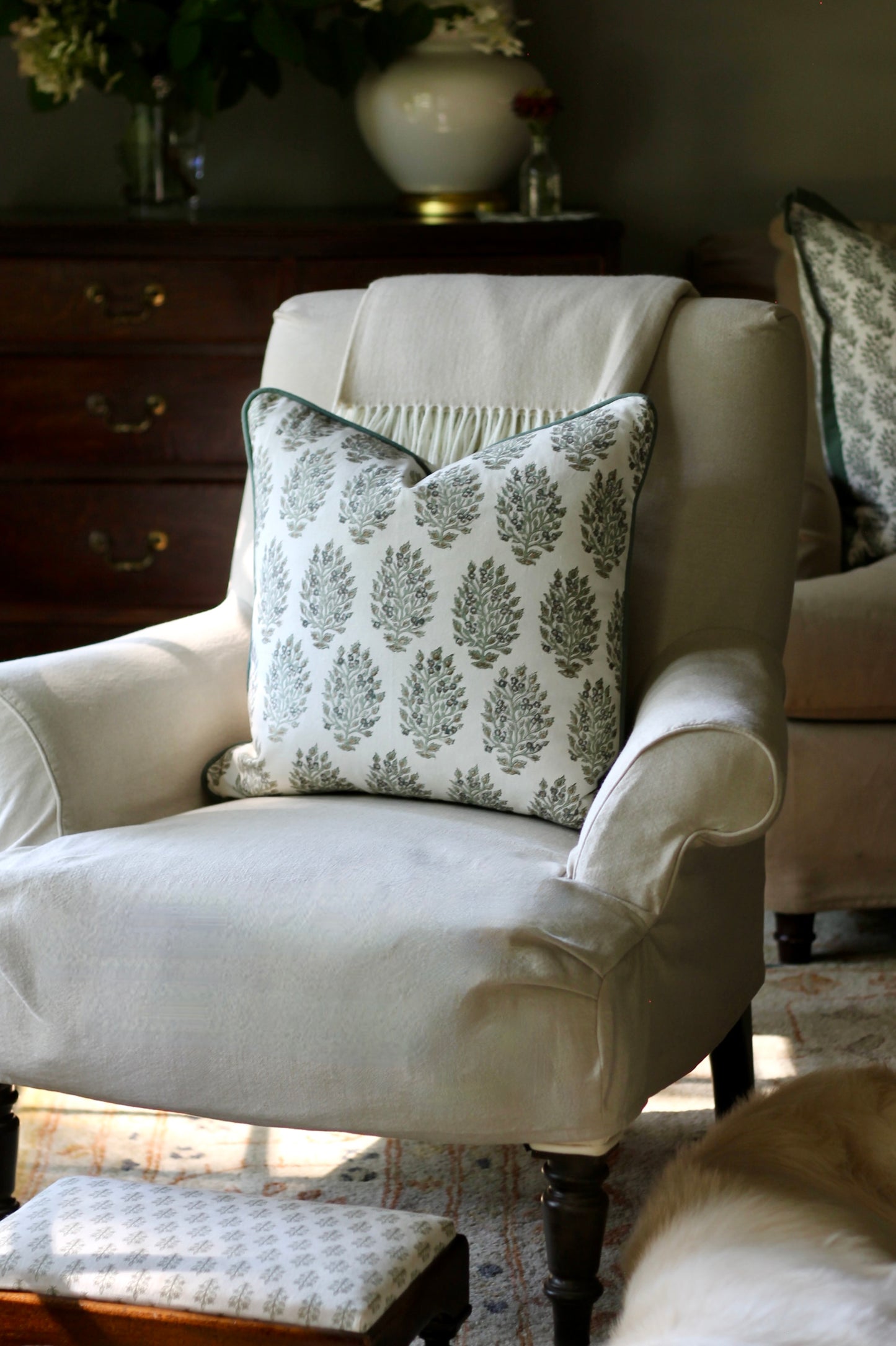 Hydrangea in Slate Pillow Covers with Spruce Trim | 3 sizes