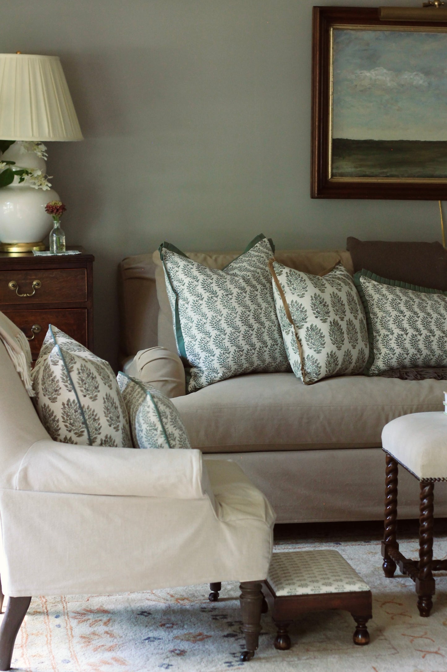 Garland in Sage Pillow Covers with Spruce Flange | 3 sizes
