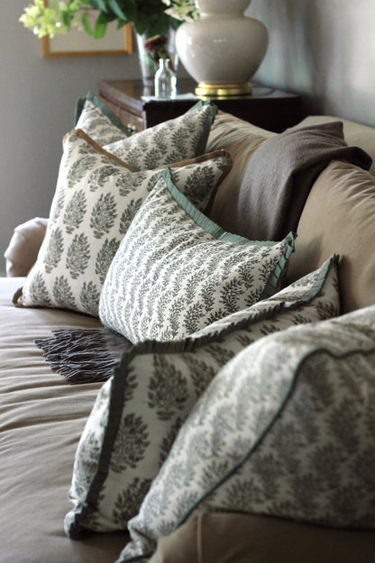 Hydrangea in Slate Pillow Covers with Gold Trim | 3 sizes