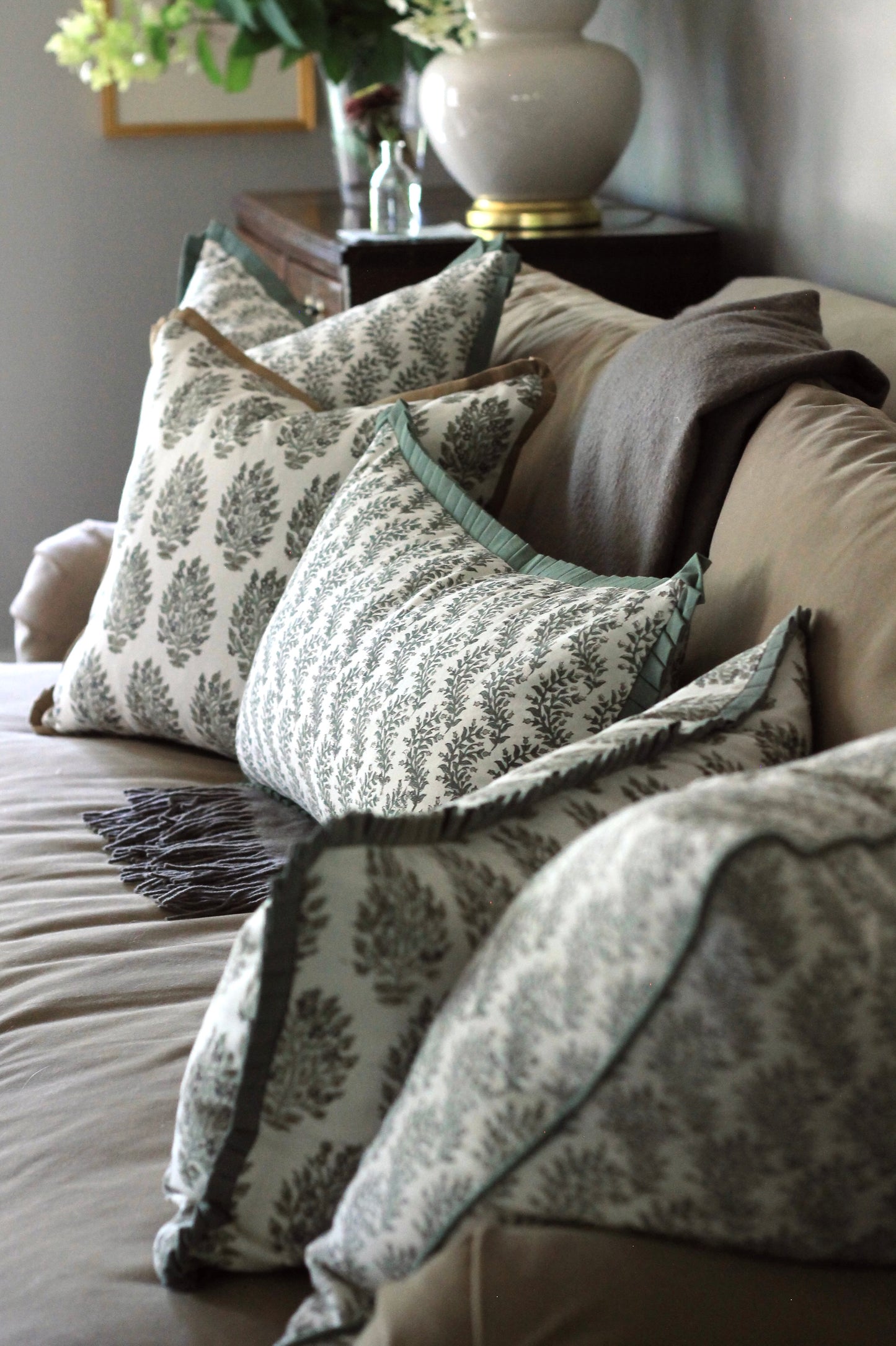 Garland in Sage Pillow Covers with Spruce Flange | 3 sizes