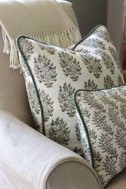 Hydrangea in Slate Pillow Covers with Spruce Trim | 3 sizes